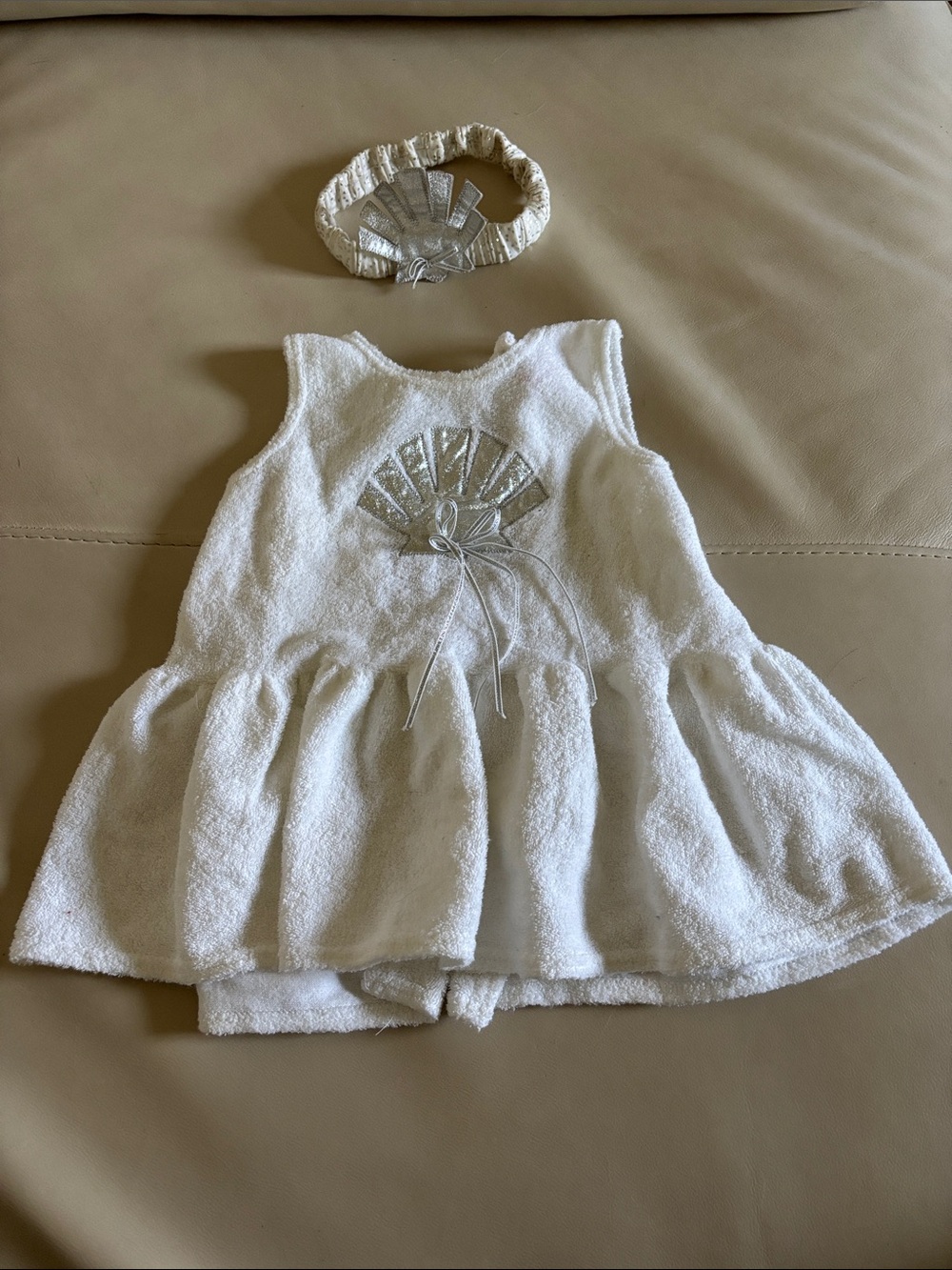 Kids Vintage White and Silver Seashell Swim Coverup & Headband